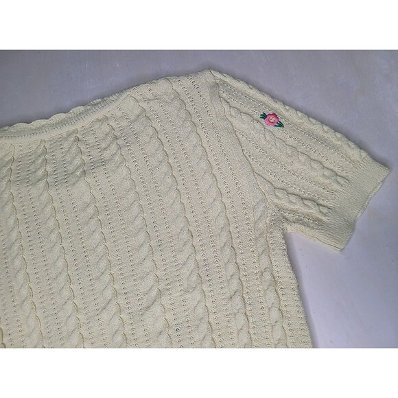 Mango MNG Yellow Knit w/ Roses Short Sleeve Crew Neck Size Small Sweater - Picture 5 of 9